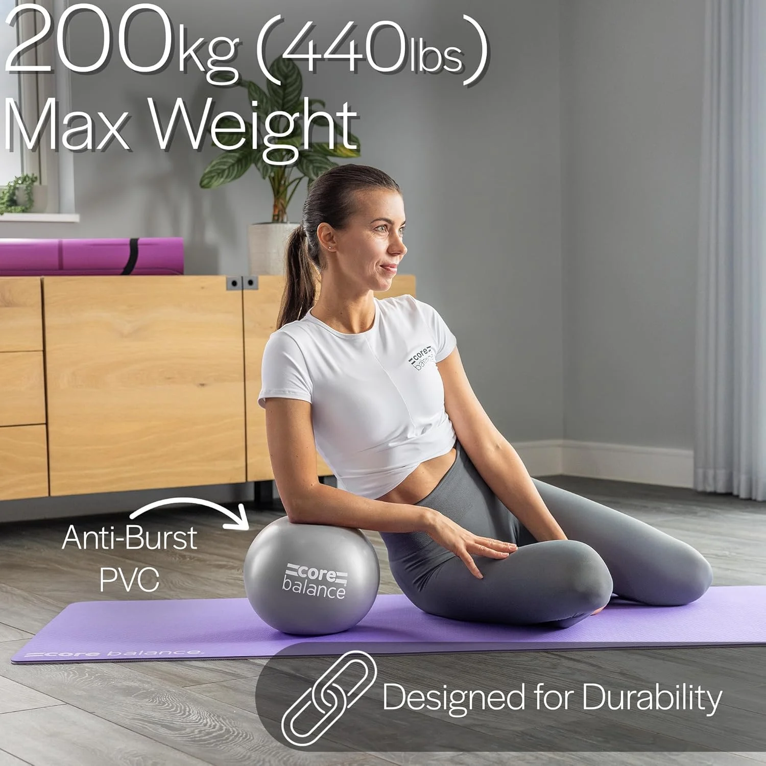 توپ پیلاتس نرم Core Balance، ضد ترکیدگی، مناسب یوگا، تمرینات ورزشی، فیزیوتراپی و تمرینات بدنی، دارای نی بادکنکی برای باد کردن آسان، تحمل وزن 200 کیلوگرم، سایز کوچک 23 سانتی متر