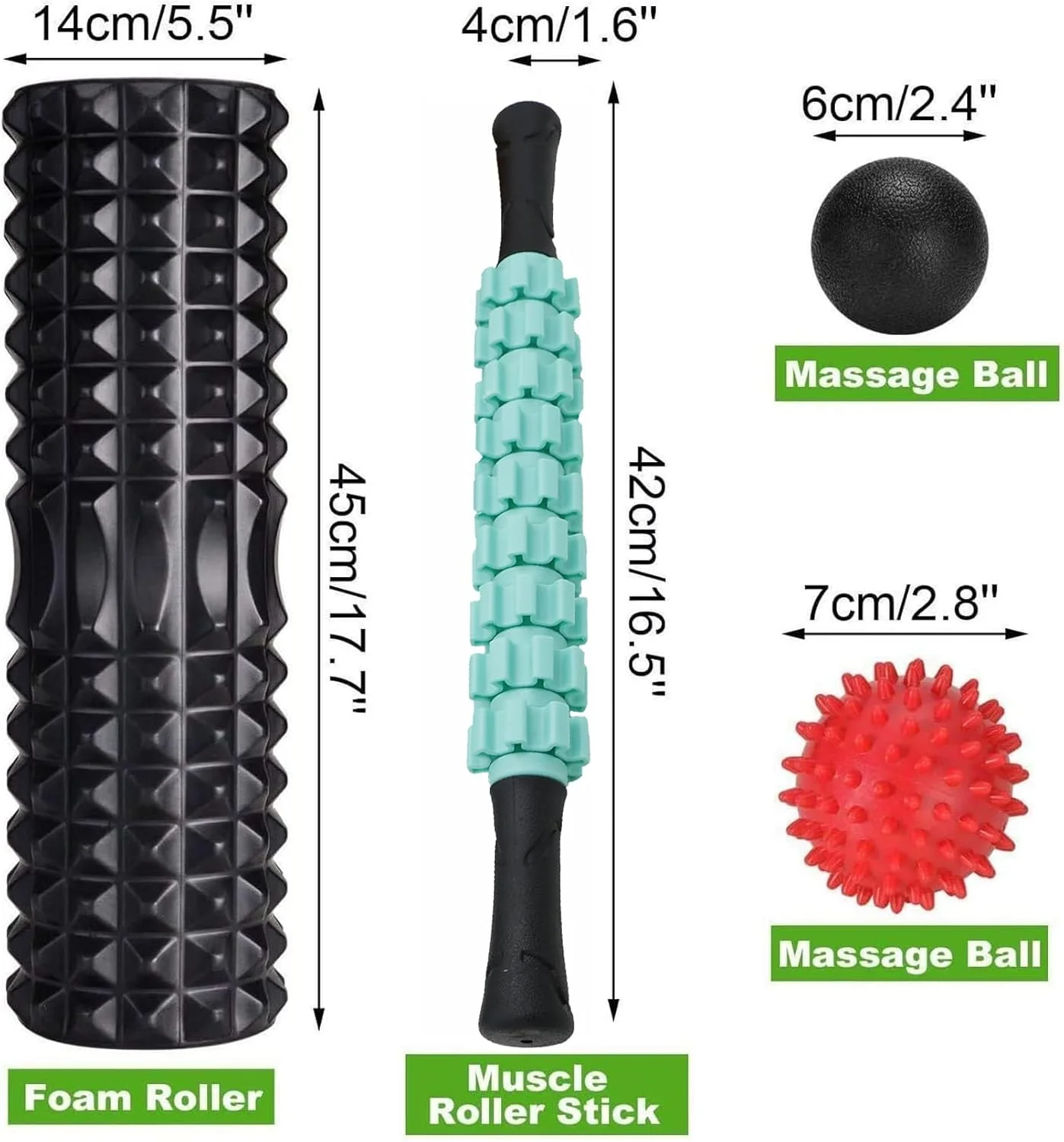 ست غلتک فومی تناسب اندام یوگا 5 در 1 سایز بزرگ با استیک غلتکی عضلانی بافت عمیق و توپ های ماساژ برای تسکین درد و رهایی میوفاشیال و تمرین تعادل کل بدن