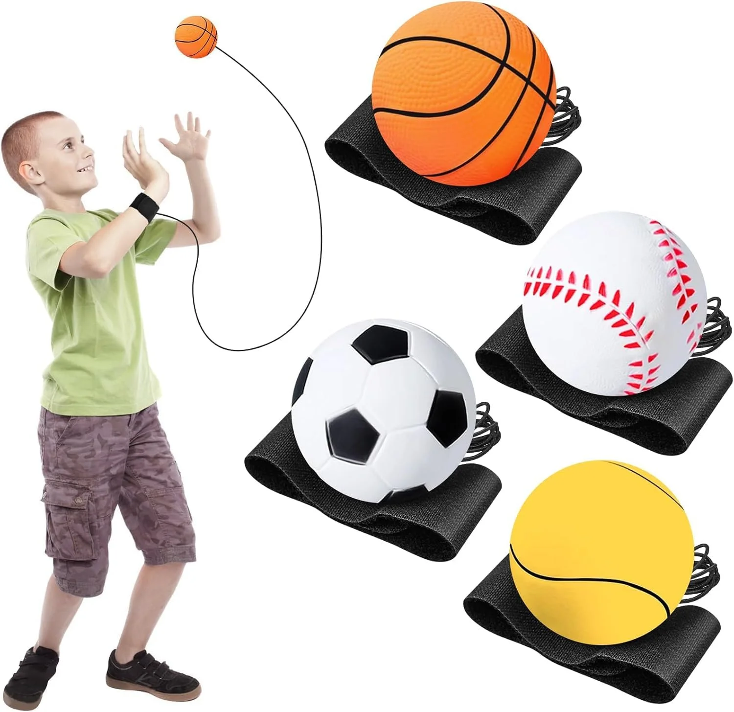 توپ مچ‌بند دار BIGTHREE، توپ برگشتی مچی با بند، اسباب بازی ورزشی کشی برای کودکان و بزرگسالان، ورزش و هدیه مهمانی (بسکتبال، تنیس، بیسبال و فوتبال)