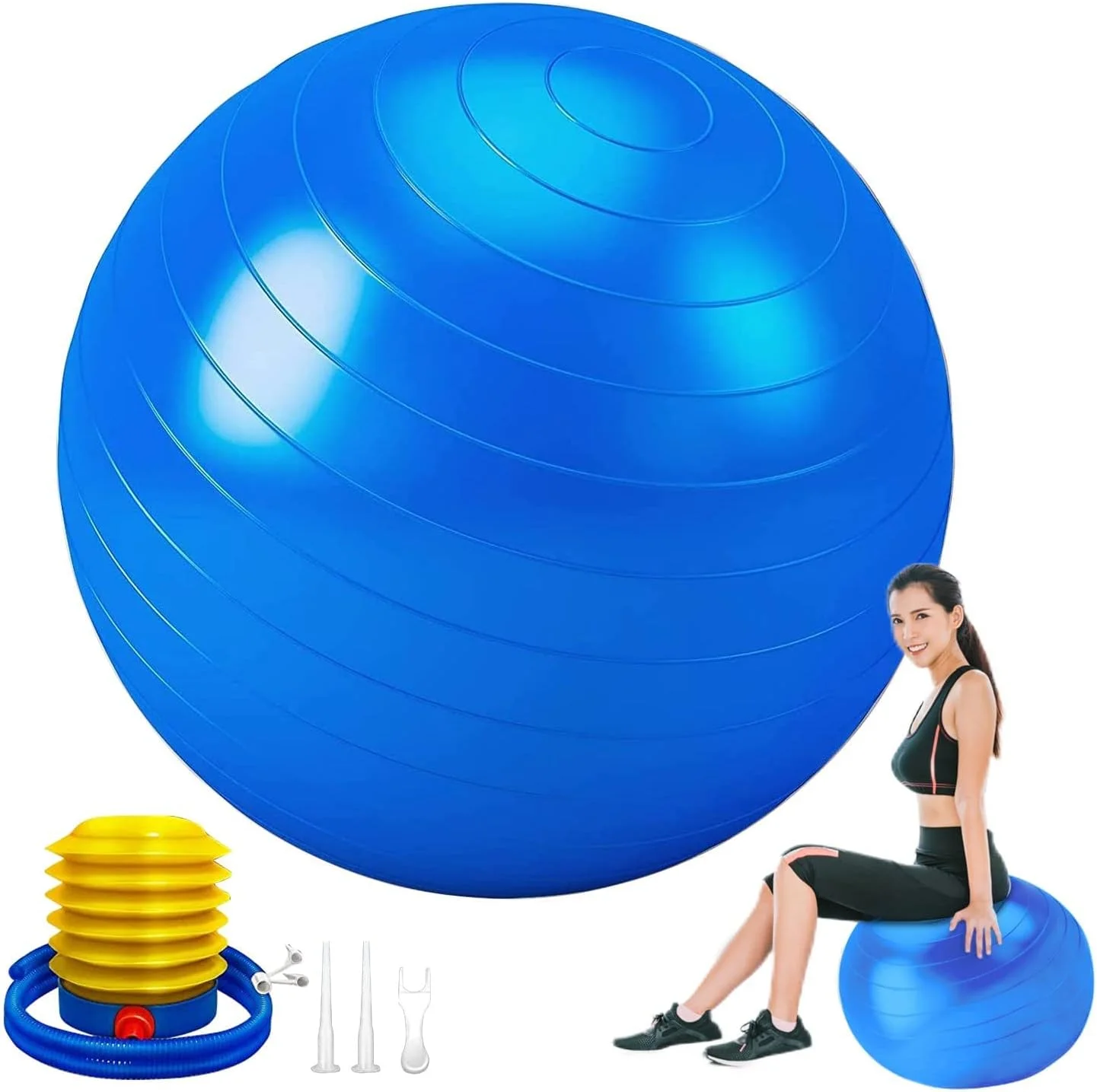 توپ تعادلی برای تمرینات ورزشی، توپ پیلاتس ضد ترکیدگی با پمپ هوا، توپ یوگا ضخیم برای تناسب اندام، مناسب برای خانه، محل کار، دوران بارداری، پیلاتس و تقویت عضلات مرکزی بدن، سایز 65 سانتی متر