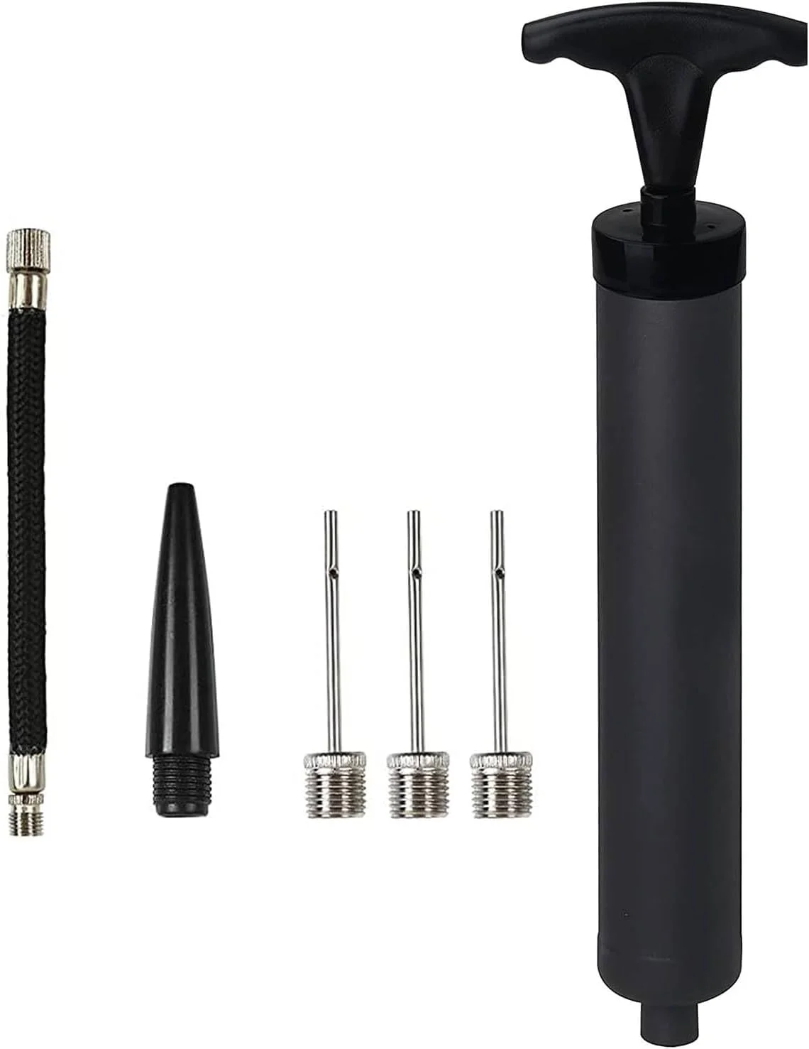 پمپ باد دستی قابل حمل MOMENT به همراه سوزن، نازل و شلنگ برای توپ فوتبال، بسکتبال، والیبال، و سایر توپ های ورزشی، بادکنک و لوازم بادی شنا