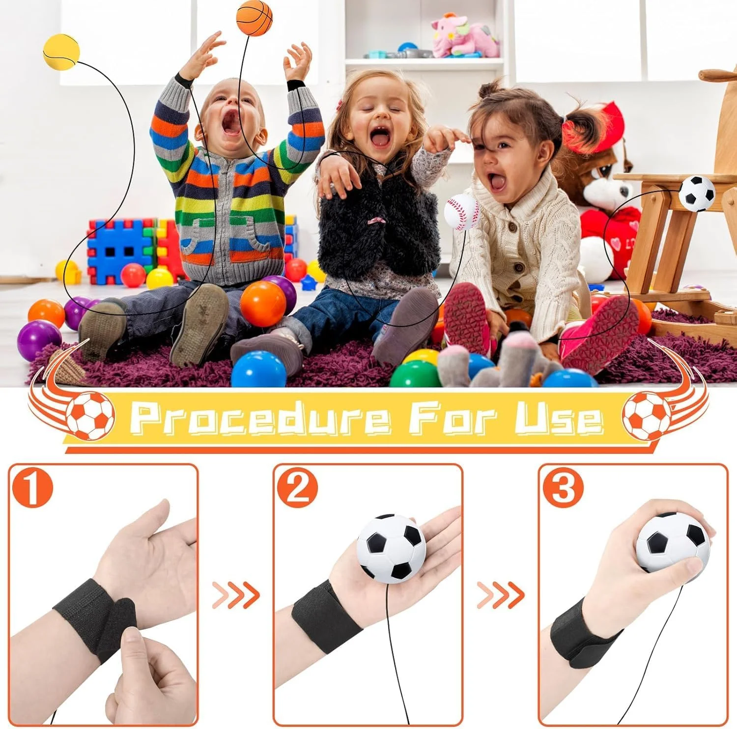 توپ مچ‌بند دار BIGTHREE، توپ برگشتی مچی با بند، اسباب بازی ورزشی کشی برای کودکان و بزرگسالان، ورزش و هدیه مهمانی (بسکتبال، تنیس، بیسبال و فوتبال)