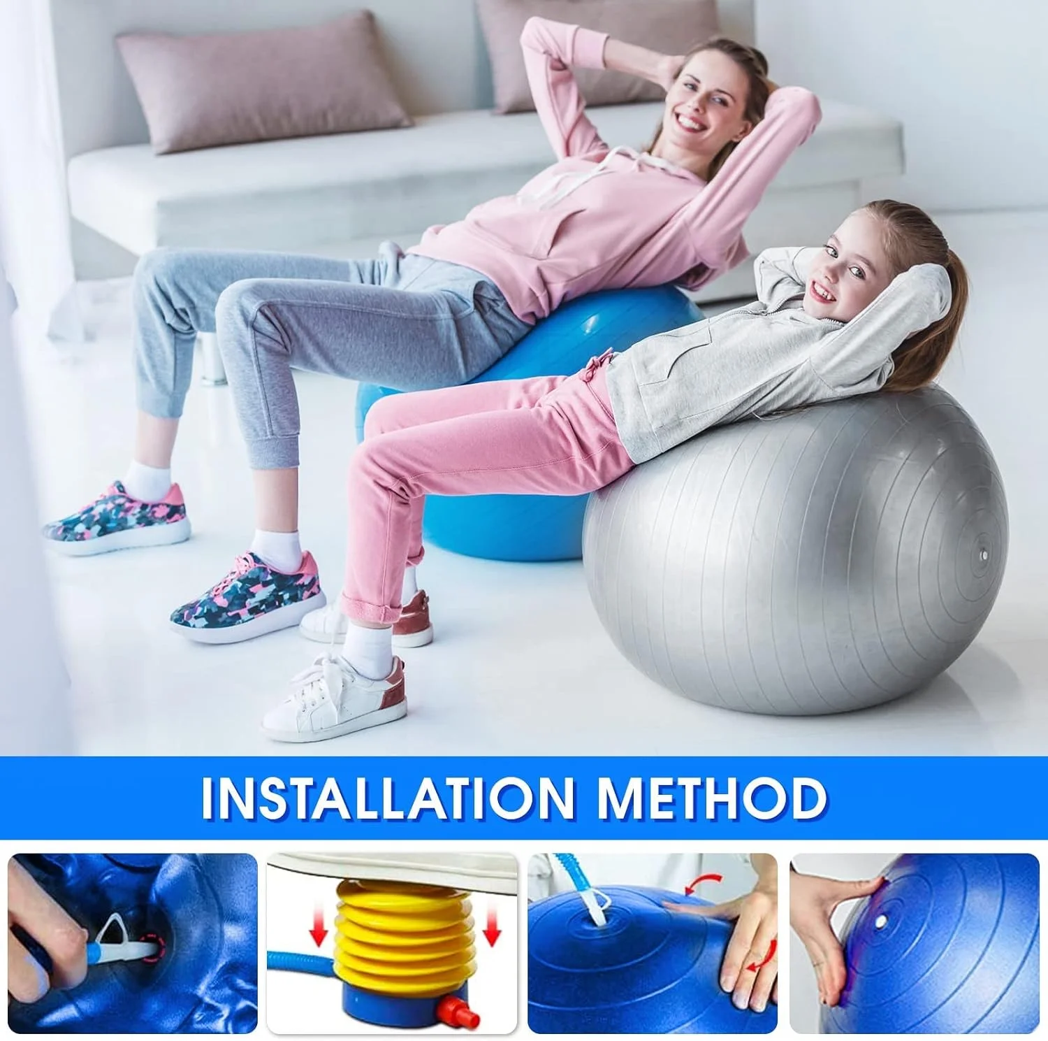 توپ تعادلی برای تمرینات ورزشی، توپ پیلاتس ضد ترکیدگی با پمپ هوا، توپ یوگا ضخیم برای تناسب اندام، مناسب برای خانه، محل کار، دوران بارداری، پیلاتس و تقویت عضلات مرکزی بدن، سایز 65 سانتی متر