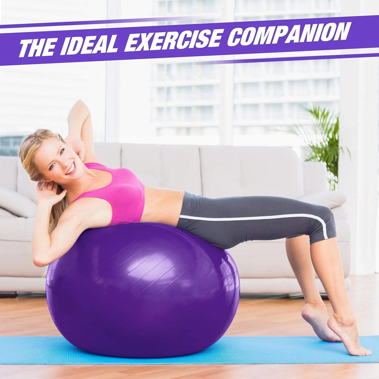 توپ یوگا Sky-Touch ضد ترکیدگی، توپ تمرین 65 سانتی متری با پمپ هوا، توپ تعادل ضخیم شده برای تمرین تناسب اندام بنفش