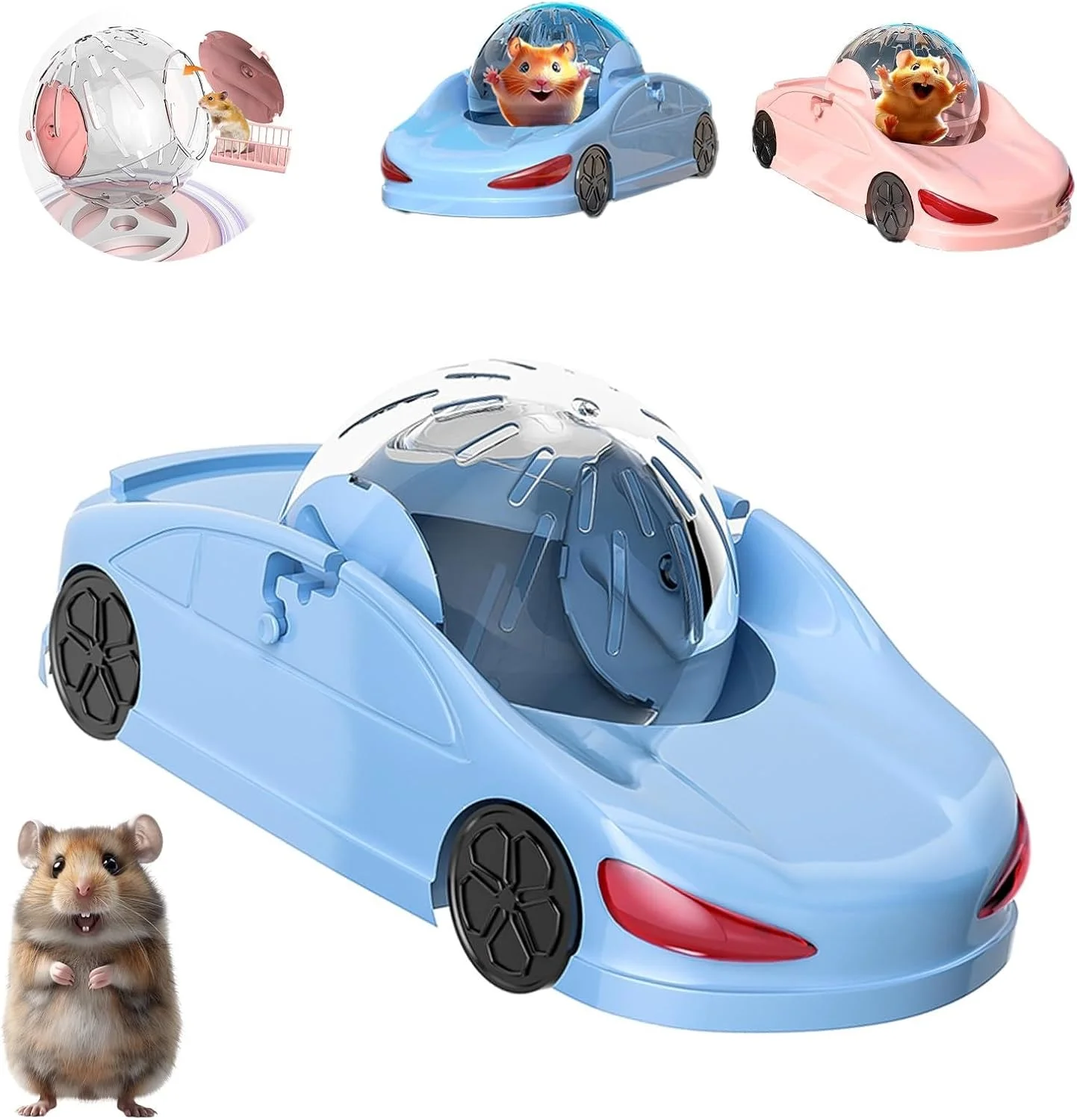 ست توپ بازی و چرخ و فلک همستر، توپ شفاف جداشدنی همستر با 3 حالت و جنس PP ایمن و قابل شستشو، بازی فعال سرگرم کننده برای همسترهای کوتوله و سوری، آبی