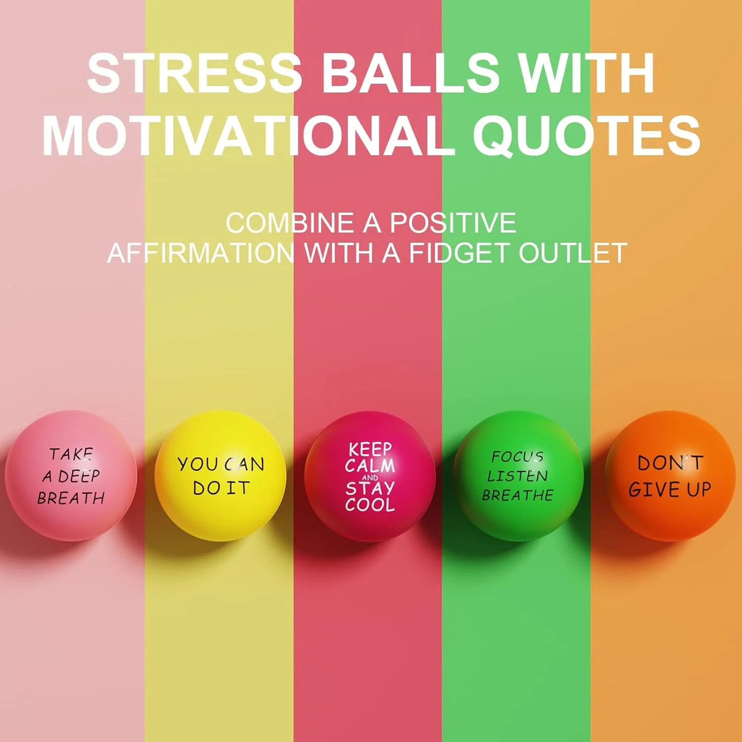 توپ های ضد استرس انگیزشی برای بزرگسالان و نوجوانان - توپ های فشاری فوم PU برای اضطراب، مدیریت خشم، تمرین دست - 6.3 سانتی متر، بسته 5 عددی توپ های ضد استرس انگیزشی برای بزرگسالان و نوجوانان - توپ های فشاری فوم PU برای اضطراب، مدیریت خشم، تمرین دست - 6.3 سانتی متر، بسته 5 عددی