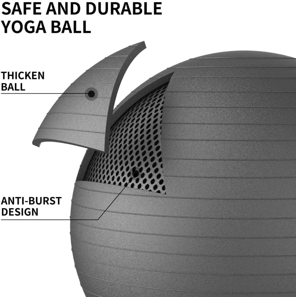 توپ ورزشی ضد ترکیدگی پروایرون، صندلی توپ یوگا با پمپ سریع، توپ باشگاه ضد لغزش با تحمل وزن 500 کیلوگرم، توپ تعادلی برای پیلاتس، یوگا، زایمان، بارداری، ثبات، تمرینات ورزشی باشگاه