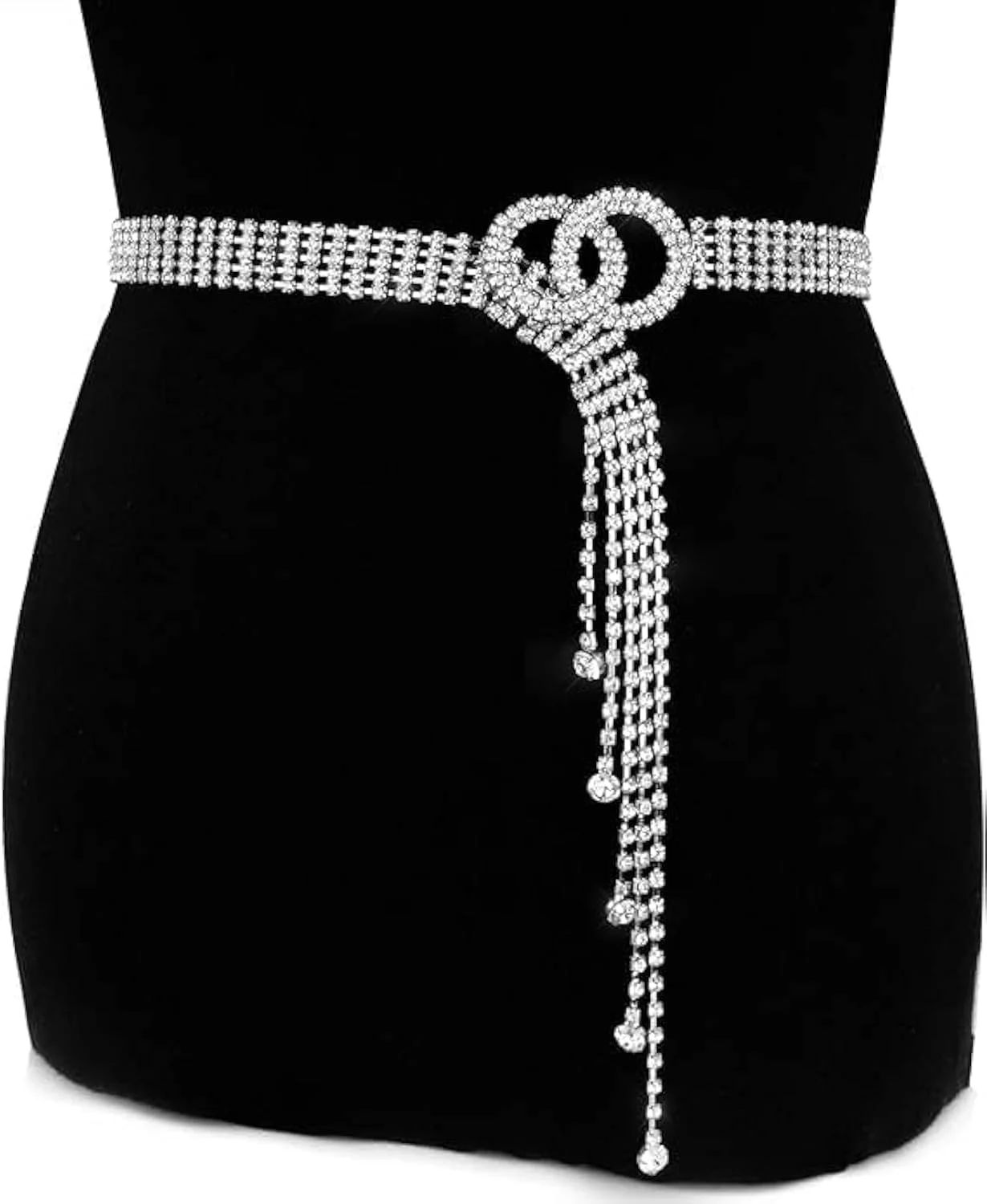 کمربند زنانه نگین دار NALACAL، کمربند زنجیری بدلیجات، کمربند حلقه ای، ساخته شده از آلیاژ و نگین، پایه فلزی قابل تنظیم، مناسب برای لباس های کار یا مهمانی، انتخابی ایده آل