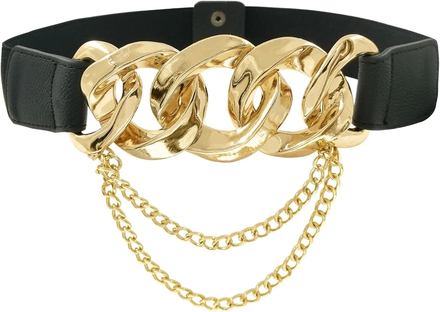 کمربندهای کشی چرمی NALACAL برای زنان، کمربندهای زنجیری کشسان پانک، کمربند ضخیم با زنجیر برای لباس (S)