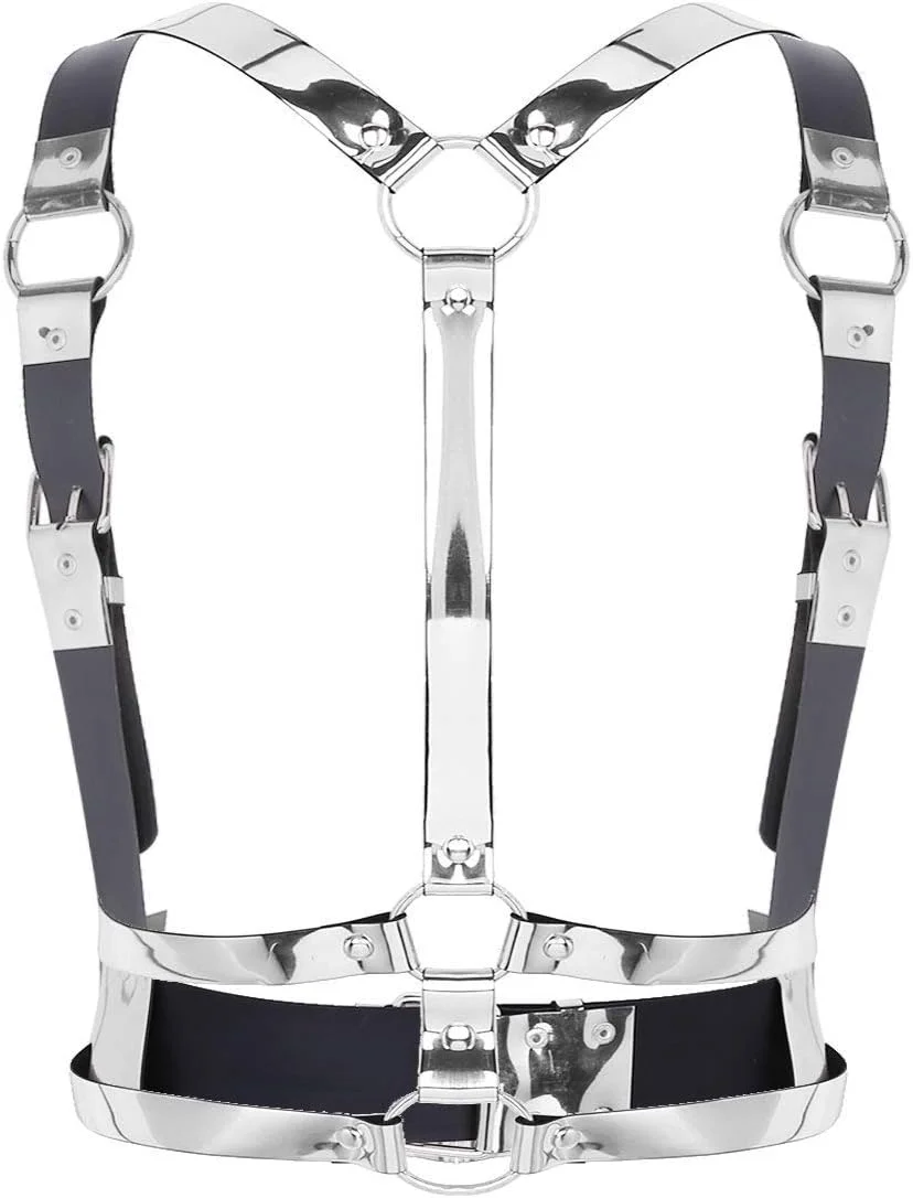 کمربند کمر پانک NALACAL با آینه و چرم، زنجیر بدن، کمربند سینه، بند PU گوتیک، زنجیر کمر لباس مهمانی درخشان برای زنان و دختران