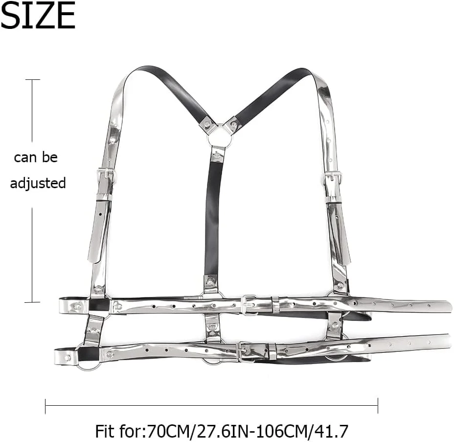 کمربند کمر پانک NALACAL با آینه و چرم، زنجیر بدن، کمربند سینه، بند PU گوتیک، زنجیر کمر لباس مهمانی درخشان برای زنان و دختران