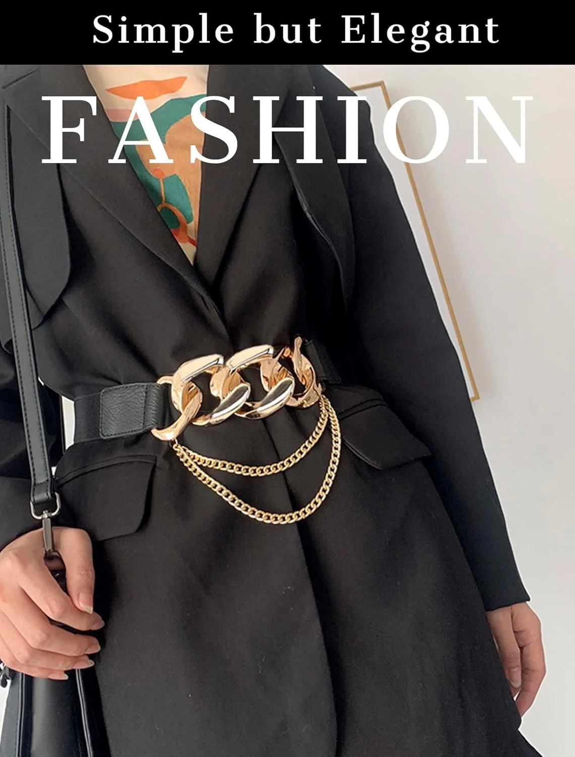 کمربندهای کشی چرمی NALACAL برای زنان، کمربندهای زنجیری کشسان پانک، کمربند ضخیم با زنجیر برای لباس (S)