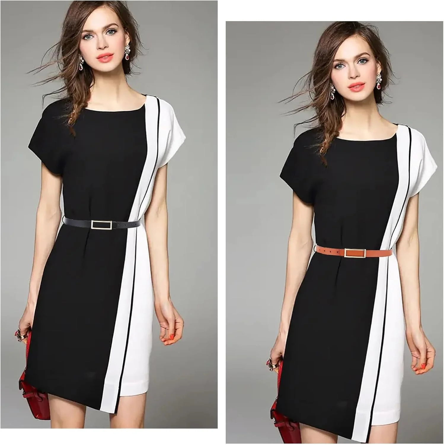 ست 2 عددی کمربند چرمی دو طرفه زنانه KASTWAVE با سگک طلایی شیک، عرض 2.3 سانتی متر، مشکی و قهوه ای، مناسب برای شلوار جین، پیراهن و شلوار ست 2 عددی کمربند چرمی دو طرفه زنانه KASTWAVE با سگک طلایی شیک، عرض 2.3 سانتی متر، مشکی و قهوه ای، مناسب برای شلوار جین، پیراهن و شلوار