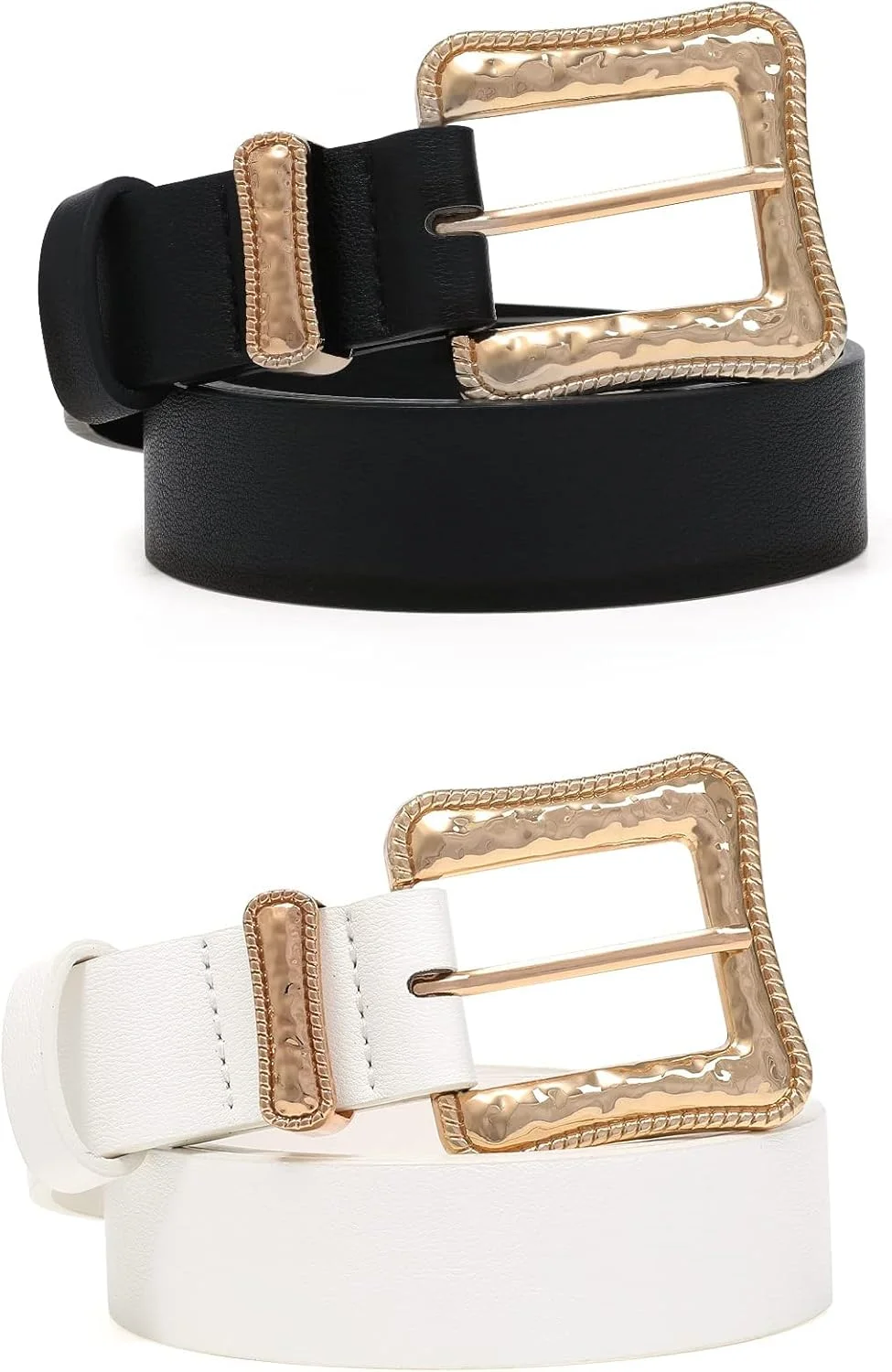 ست 2 عددی کمربند چرمی زنانه طرح وسترن - کمربندهای سایز بزرگ برای لباس و شلوار (سیاه و سفید)