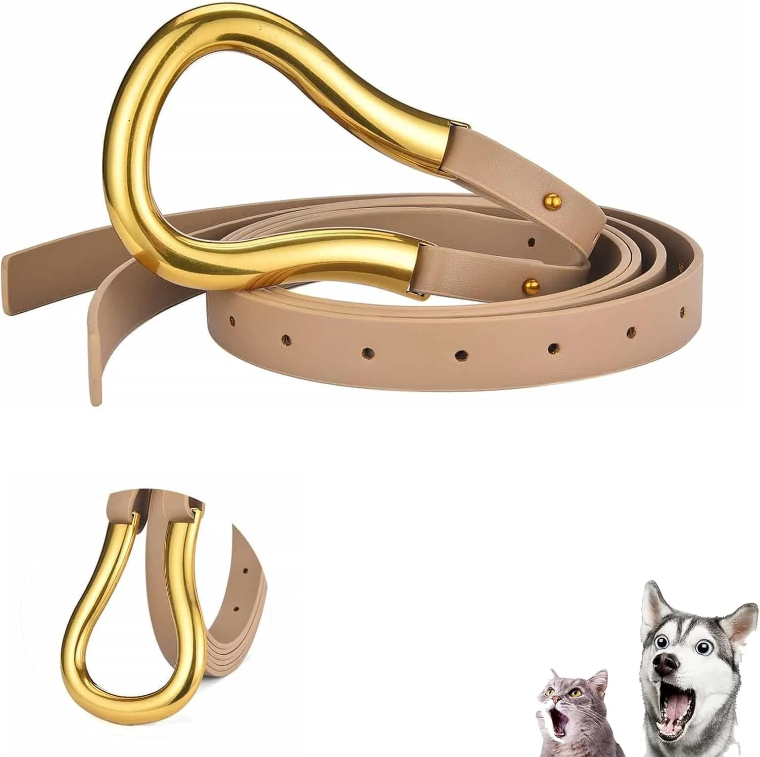 کمربند باریک چرمی زنانه KASTWAVE - چرم مصنوعی دولایه، سگک فلزی بزرگ طلایی U شکل، اکسسوری شیک و باریک کمر