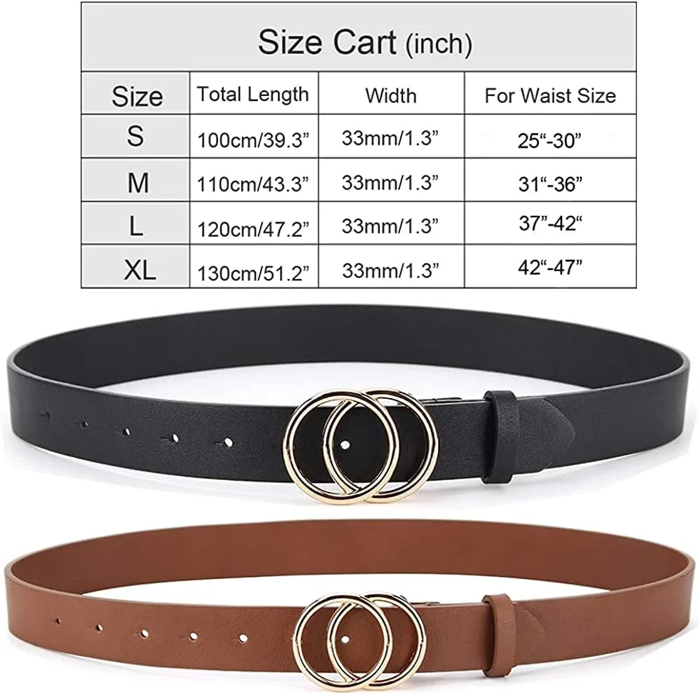 ست دو عددی کمربند زنانه KASTWAVE با سگک حلقه ای دوبل - چرم مصنوعی نرم PU، سایز M ست دو عددی کمربند زنانه KASTWAVE با سگک حلقه ای دوبل - چرم مصنوعی نرم PU، سایز M