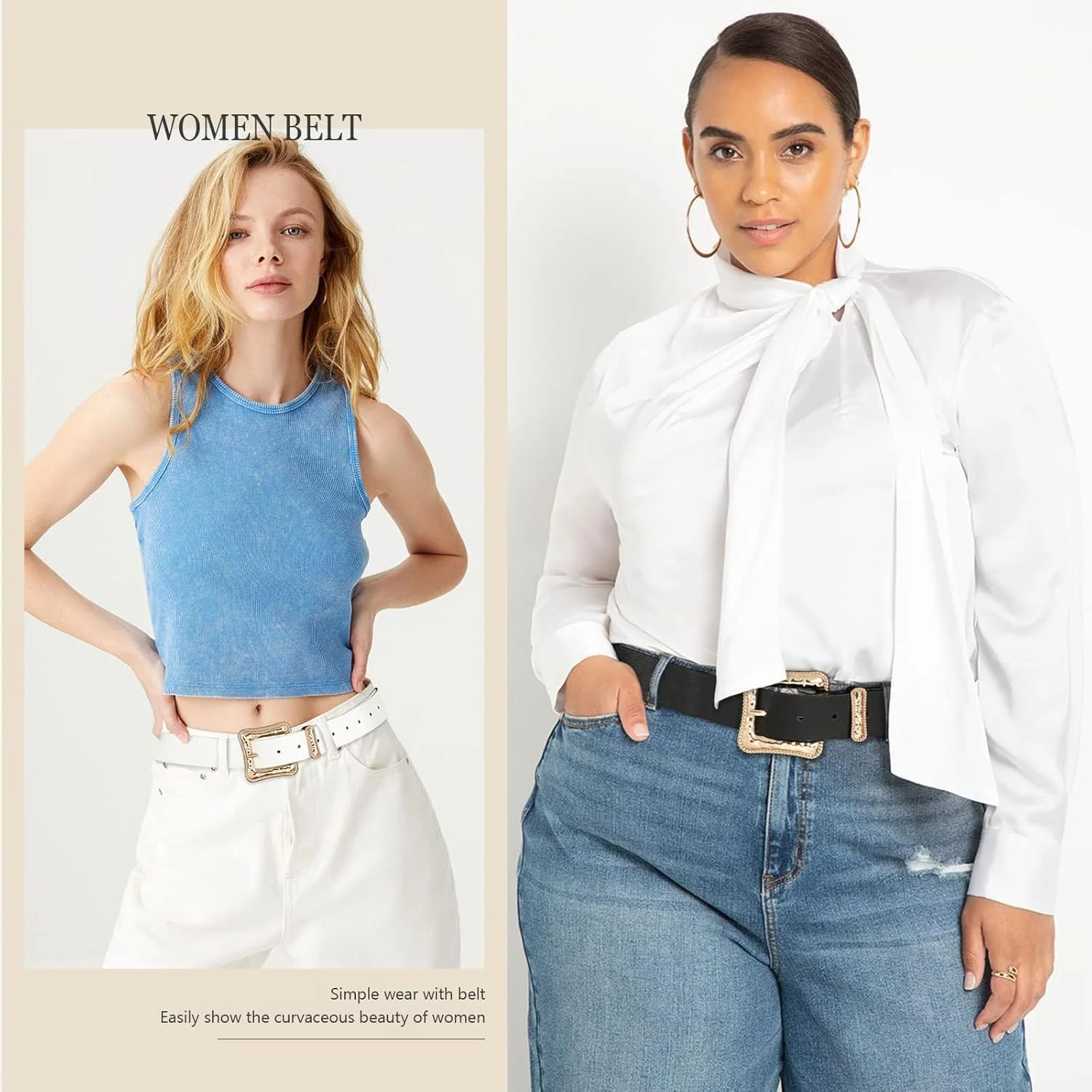 ست 2 عددی کمربند چرمی زنانه طرح وسترن - کمربندهای سایز بزرگ برای لباس و شلوار (سیاه و سفید) ست 2 عددی کمربند چرمی زنانه طرح وسترن - کمربندهای سایز بزرگ برای لباس و شلوار (سیاه و سفید)