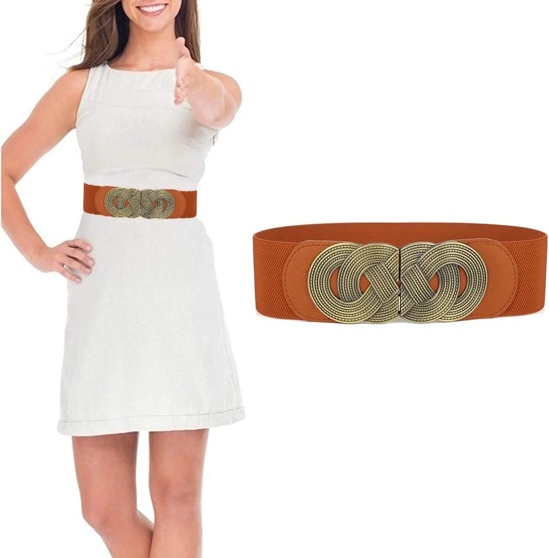 کمربندهای زنانه برای لباس، طراحی گرد با سگک، کمربند کشی مدرن برای دختران و زنان، مناسب برای لباس های بلند شیک و کمربندهای جین، لوازم جانبی لباس زنانه - قهوه ای روشن، سایز آزاد