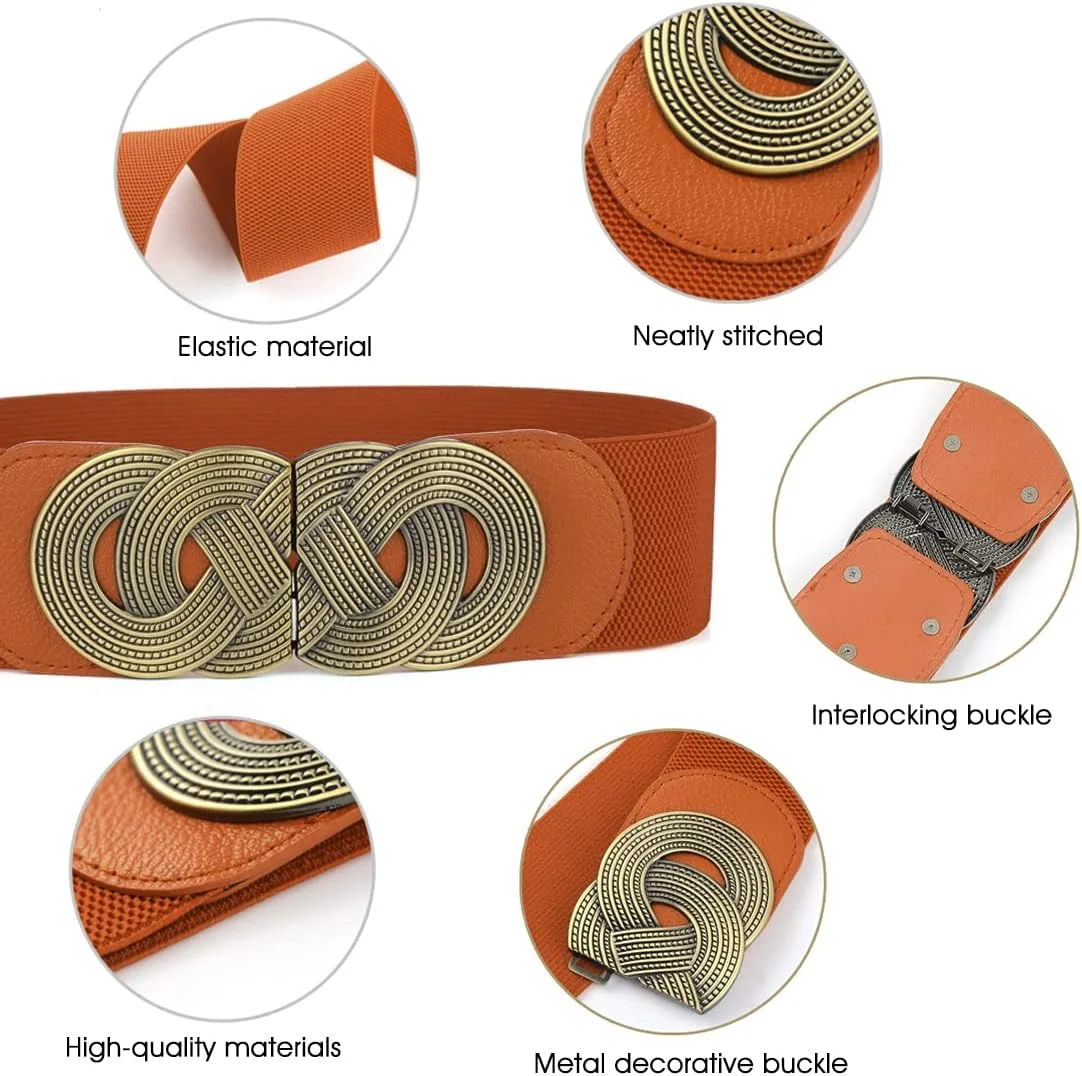 کمربندهای زنانه برای لباس، طراحی گرد با سگک، کمربند کشی مدرن برای دختران و زنان، مناسب برای لباس های بلند شیک و کمربندهای جین، لوازم جانبی لباس زنانه - قهوه ای روشن، سایز آزاد
