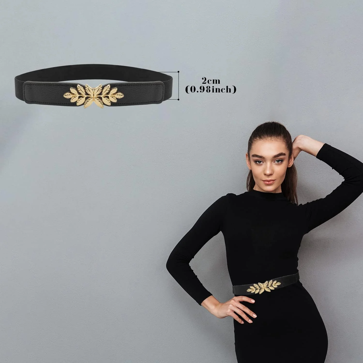 کمربند شیک زنانه کمربند تزئینی لباس کمربند باریک کمربند فلزی با قفل در هم تنیده طراحی کشسان قابل تنظیم کمربند مد روز برای پیراهن، کت بلیزر