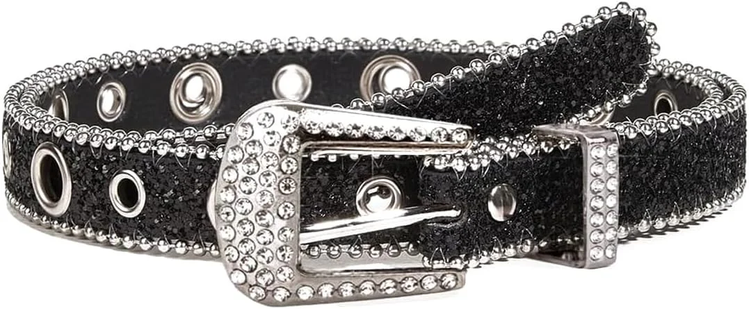 کمربند چرمی زنانه نگین دار، کمربند کمر کریستالی قابل تنظیم برای شلوار جین، لباس، مد و استایل، 113cmx3.8cm، سایز آزاد کمربند چرمی زنانه نگین دار، کمربند کمر کریستالی قابل تنظیم برای شلوار جین، لباس، مد و استایل، 113cmx3.8cm، سایز آزاد
