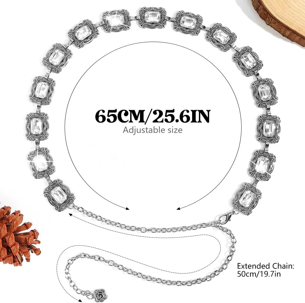 کمربند فلزی طرح‌دار زنانه، زنجیر کمر طرح وسترن قدیمی قابل تنظیم، کمربند مد روز بوهو مناسب برای لباس، شلوار جین، اکسسوری‌های رترو زنانه