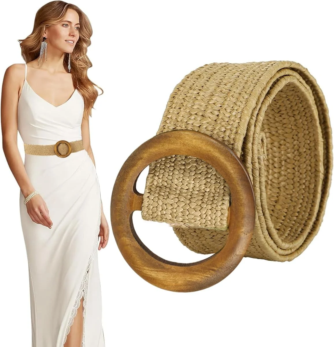 کمربند حصیری بافته شده زنانه، کمربند کشی حصیری بژ بوهمی، کمربند کمر قابل تنظیم برای زنان، سایز آزاد کمربند حصیری بافته شده زنانه، کمربند کشی حصیری بژ بوهمی، کمربند کمر قابل تنظیم برای زنان، سایز آزاد