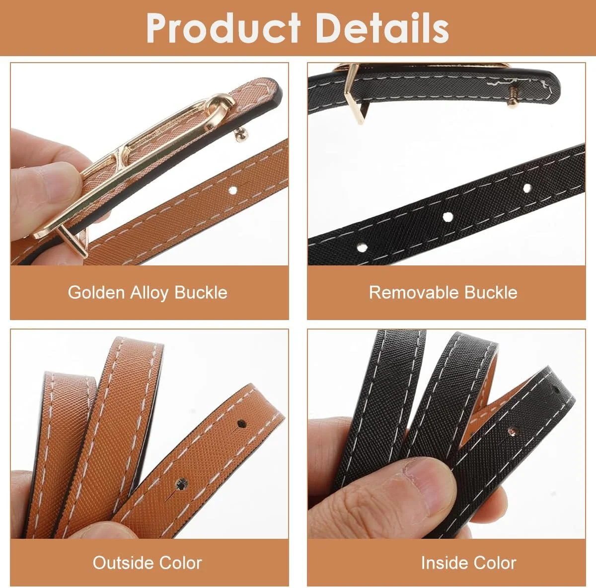 ست 2 عددی کمربند زنانه دو طرفه، کمربند باریک چرمی قابل تنظیم، کمربندهای مشکی و قهوه ای شیک برای لباس زنانه، سایز آزاد ست 2 عددی کمربند زنانه دو طرفه، کمربند باریک چرمی قابل تنظیم، کمربندهای مشکی و قهوه ای شیک برای لباس زنانه، سایز آزاد