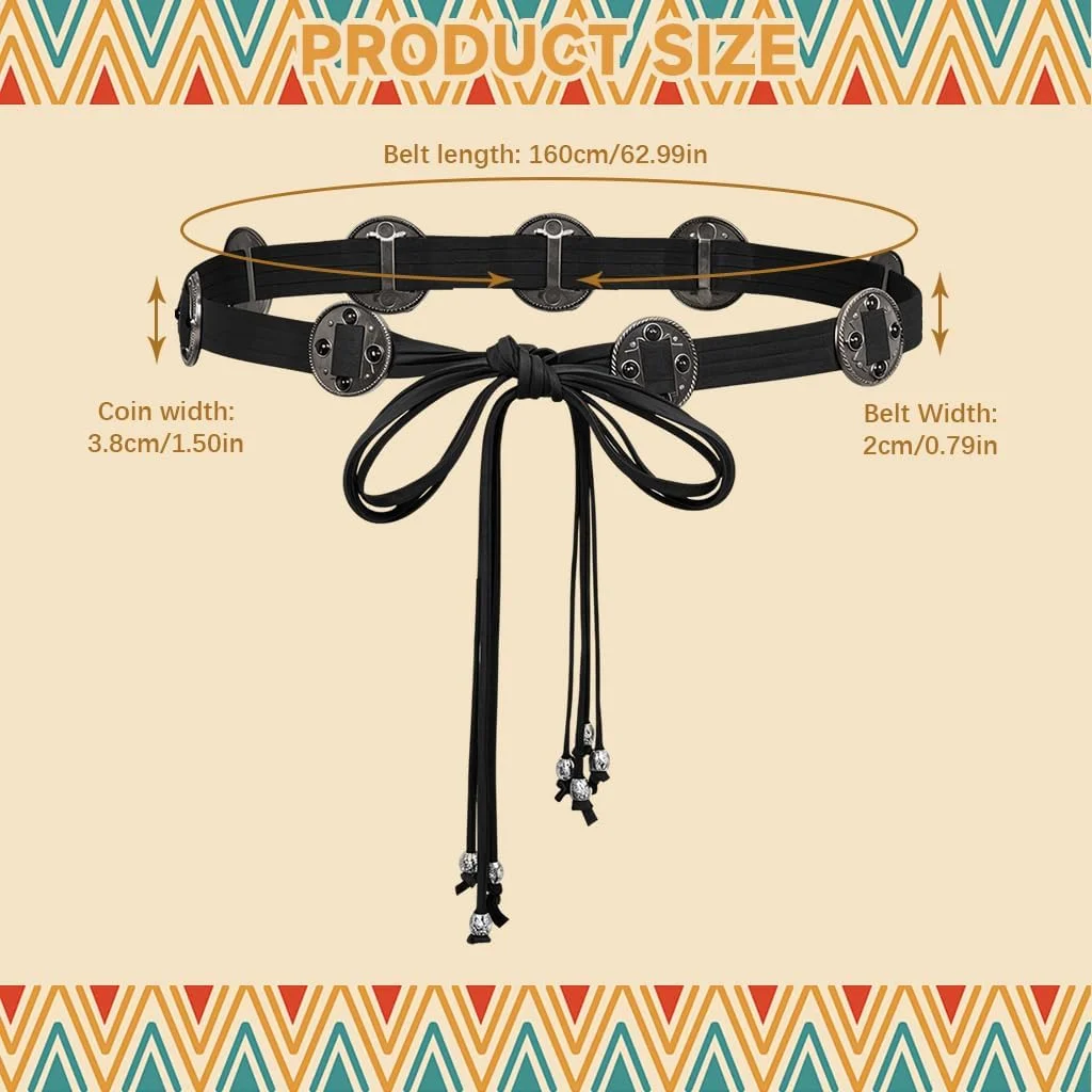 کمربند بوهمی زنانه با آویز سکه ای و منگوله، کمربند چرمی PU با بند قابل تنظیم، مناسب برای شلوار جین، دامن و لباس های مختلف کمربند بوهمی زنانه با آویز سکه ای و منگوله، کمربند چرمی PU با بند قابل تنظیم، مناسب برای شلوار جین، دامن و لباس های مختلف