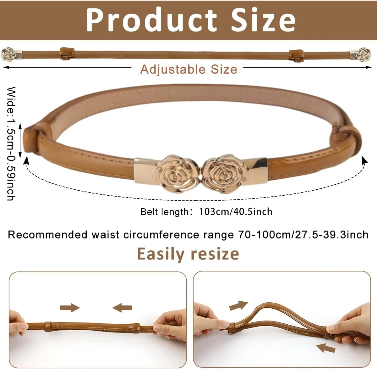 کمربند زنانه کمر، کمربندهای مد روز زنانه، کمربند باریک زنانه PU، کمربند قهوه ای زنانه، کمربند سگک گل رز طلایی برای لباس های زنانه، کمربند در هم قفل شده برای شلوار جین زنانه، کت اسپرت غیر رسمی، کت و شلوار رسمی، کیفیت خوب