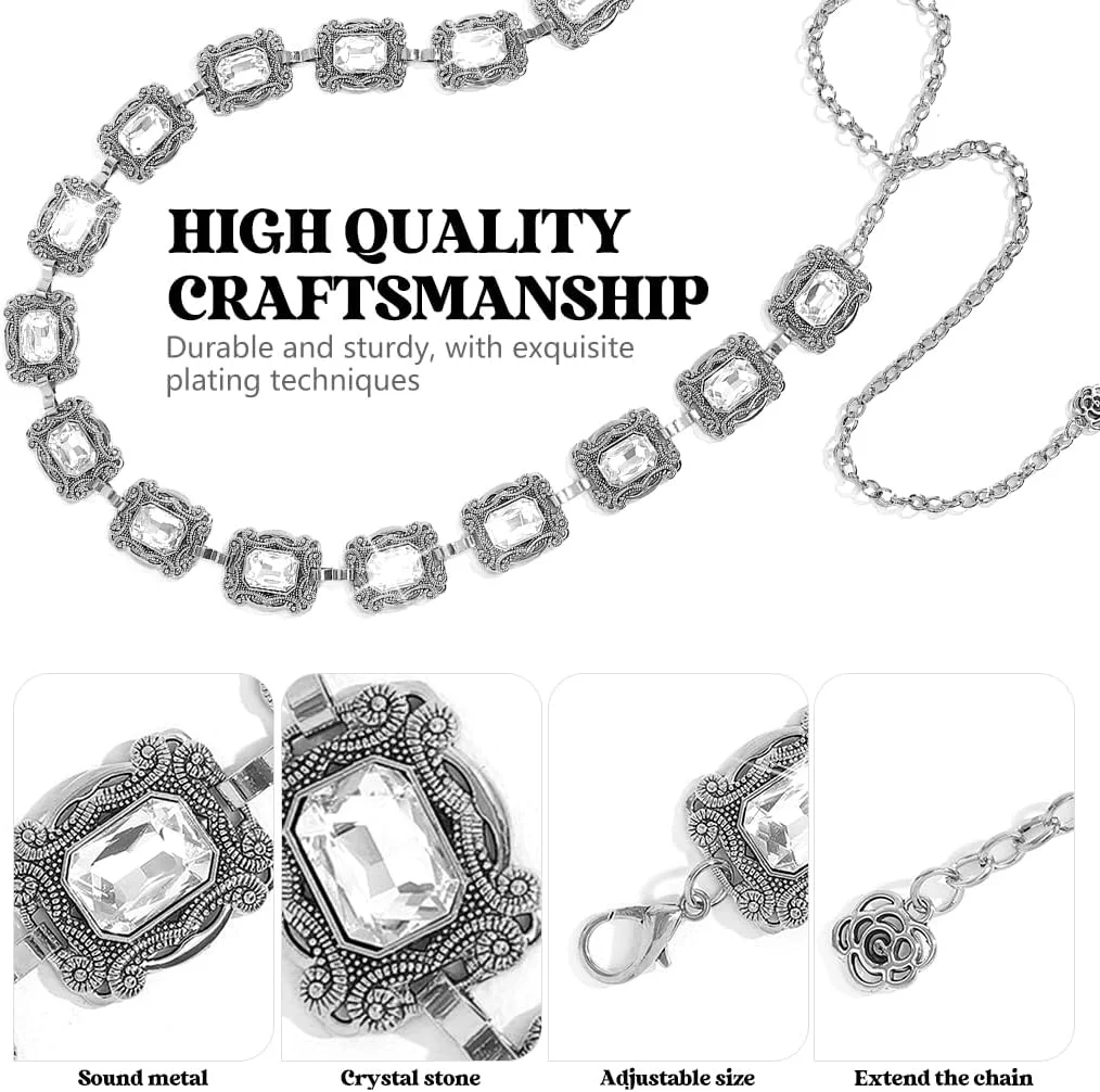 کمربند فلزی طرح‌دار زنانه، زنجیر کمر طرح وسترن قدیمی قابل تنظیم، کمربند مد روز بوهو مناسب برای لباس، شلوار جین، اکسسوری‌های رترو زنانه