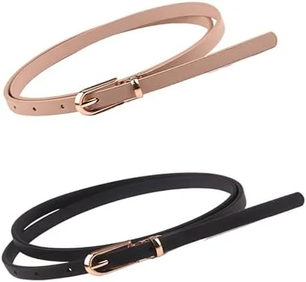 ست دو عددی کمربند باریک چرمی زنانه، کمربندهای باریک PU، کمربندهای کمر شیک و قابل تنظیم، اکسسوری لباس برای لباس های جذب، پیراهن و شومیز (خاکی و مشکی) ست دو عددی کمربند باریک چرمی زنانه، کمربندهای باریک PU، کمربندهای کمر شیک و قابل تنظیم، اکسسوری لباس برای لباس های جذب، پیراهن و شومیز (خاکی و مشکی)