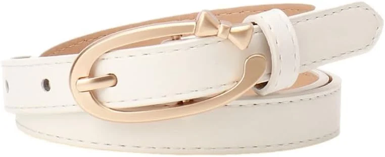 کمربندهای کمانی باریک زنانه Azonee، کمربندهای باریک چرمی با سگک طلایی، کمربندهای لباس سفید برای شلوار جین، لباس و شلوار (سگک طلایی)