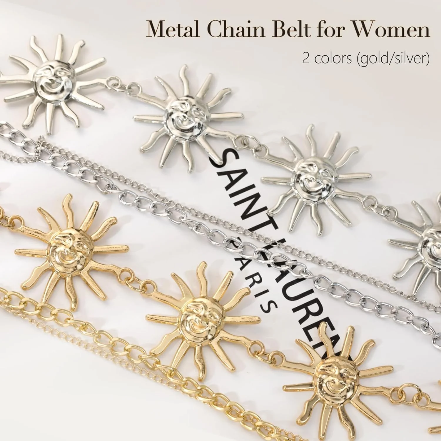کمربند زنجیری چند لایه طلایی طرح خورشید زنانه آزونی | کمربند کمر دختر گاوچران غربی برای پیراهن و شلوار جین | زنجیر بدن فلزی قابل تنظیم برای استفاده روزانه و کنسرت های کانتری | اکسسوری جواهرات فشن شکم
