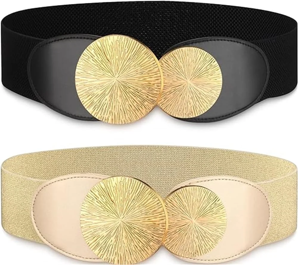 کمربندهای کشی آزونه، 2 عدد کمربند کشی پهن زنانه به سبک رترو، کمربند کمر سگک دار و کشسان برای لباس ها، ایده آل برای عروسی و رویدادهای فانتزی کمربندهای کشی آزونه، 2 عدد کمربند کشی پهن زنانه به سبک رترو، کمربند کمر سگک دار و کشسان برای لباس ها، ایده آل برای عروسی و رویدادهای فانتزی