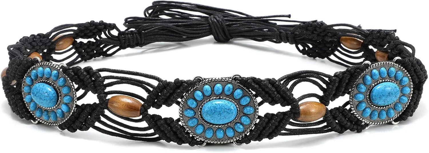 کمربند بافتنی فیروزه ای بوهو زنانه آزونی | کمربند منگوله دار مهره ای دست بافت طناب مومی پهن 2 اینچی | کمربند بوهو با الهام از وسترن مناسب برای پیراهن، شلوار جین – ایده آل برای جشنواره ها، کنسرت ها، استفاده روزانه کمربند بافتنی فیروزه ای بوهو زنانه آزونی | کمربند منگوله دار مهره ای دست بافت طناب مومی پهن 2 اینچی | کمربند بوهو با الهام از وسترن مناسب برای پیراهن، شلوار جین – ایده آل برای جشنواره ها، کنسرت ها، استفاده روزانه