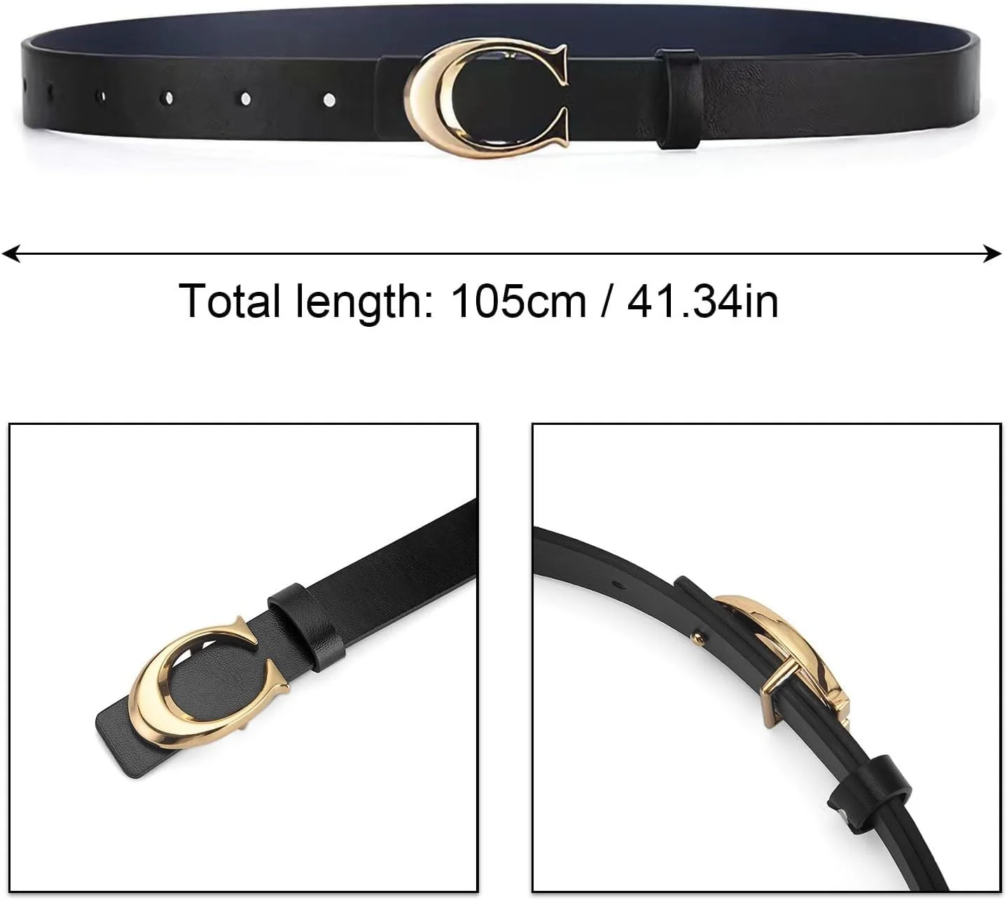 کمربند چرمی زنانه Azonee، کمربند کمر چرمی مصنوعی شیک زنانه، کمربند چرمی زنانه برای شلوار جین، سگک طلایی مد لباس زنانه، 2 عدد کمربند چرمی زنانه Azonee، کمربند کمر چرمی مصنوعی شیک زنانه، کمربند چرمی زنانه برای شلوار جین، سگک طلایی مد لباس زنانه، 2 عدد