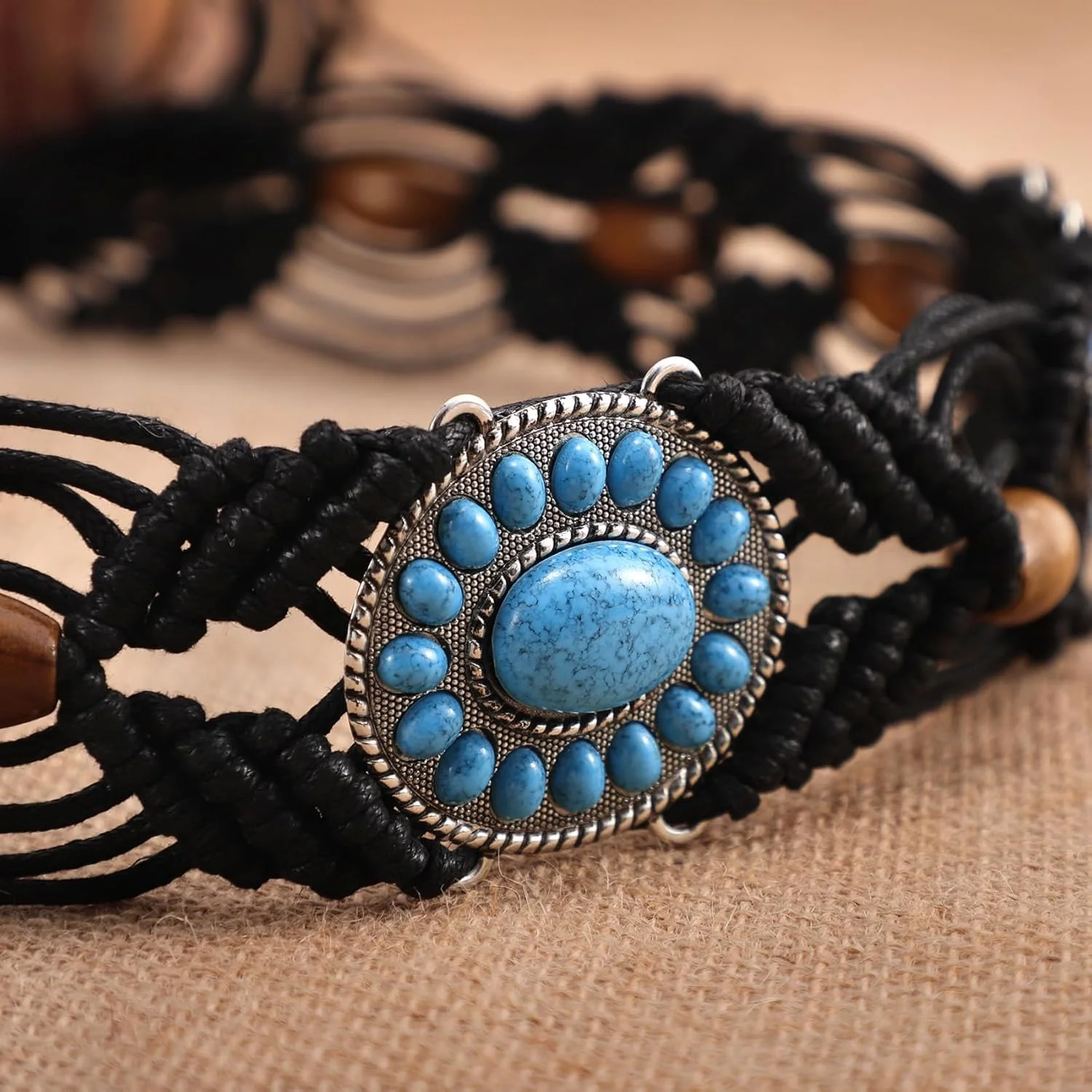 کمربند بافتنی فیروزه ای بوهو زنانه آزونی | کمربند منگوله دار مهره ای دست بافت طناب مومی پهن 2 اینچی | کمربند بوهو با الهام از وسترن مناسب برای پیراهن، شلوار جین – ایده آل برای جشنواره ها، کنسرت ها، استفاده روزانه کمربند بافتنی فیروزه ای بوهو زنانه آزونی | کمربند منگوله دار مهره ای دست بافت طناب مومی پهن 2 اینچی | کمربند بوهو با الهام از وسترن مناسب برای پیراهن، شلوار جین – ایده آل برای جشنواره ها، کنسرت ها، استفاده روزانه