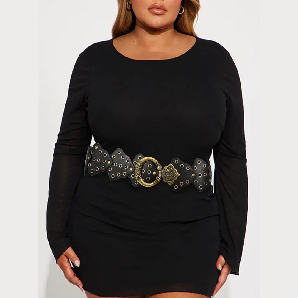 کمربند پهن دیسکی زنانه Azonee، کمربند چرمی با طرح سوراخ دار وینتیج، اکسسوری شیک برای لباس ها و استایل های فستیوالی (سایز 47 اینچ) کمربند پهن دیسکی زنانه Azonee، کمربند چرمی با طرح سوراخ دار وینتیج، اکسسوری شیک برای لباس ها و استایل های فستیوالی (سایز 47 اینچ)