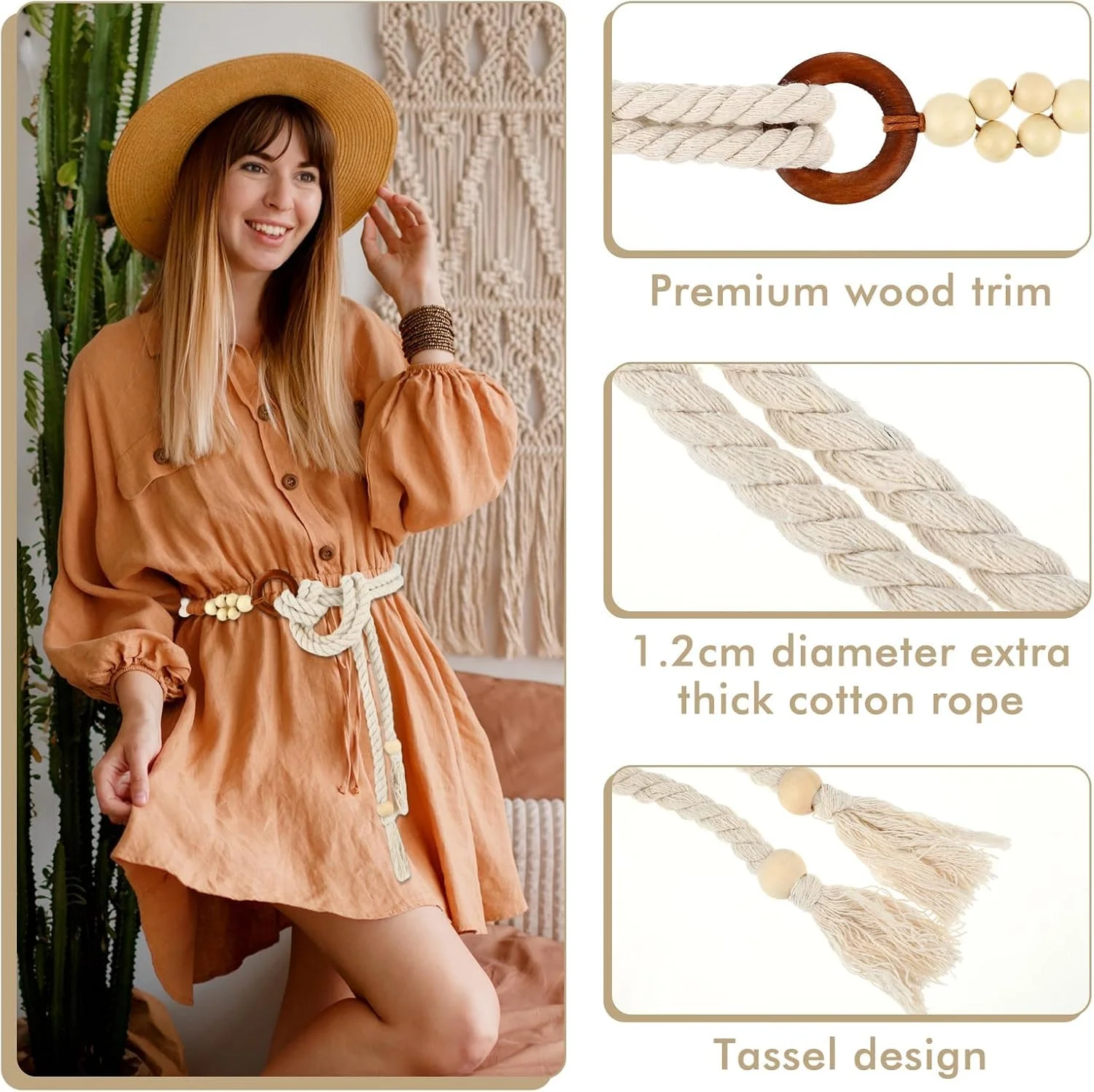 کمربند بافتنی منگوله دار زنانه آزونه، کمربند طنابی بافته شده بوهو با مهره های چوبی، کمربند باریک قابل تنظیم برای لباس ها، دامن ها و لباس های غیر رسمی، هدیه شیک برای زنان کمربند بافتنی منگوله دار زنانه آزونه، کمربند طنابی بافته شده بوهو با مهره های چوبی، کمربند باریک قابل تنظیم برای لباس ها، دامن ها و لباس های غیر رسمی، هدیه شیک برای زنان