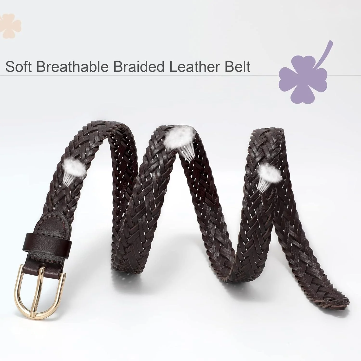 کمربند چرمی باریک زنانه آزونه - کمربند بافته و بافتنی نازک برای شلوار جین و شلوار | کمربند غیر رسمی شیک قابل تنظیم (مشکی/قهوه ای، 105 سانتی متر)