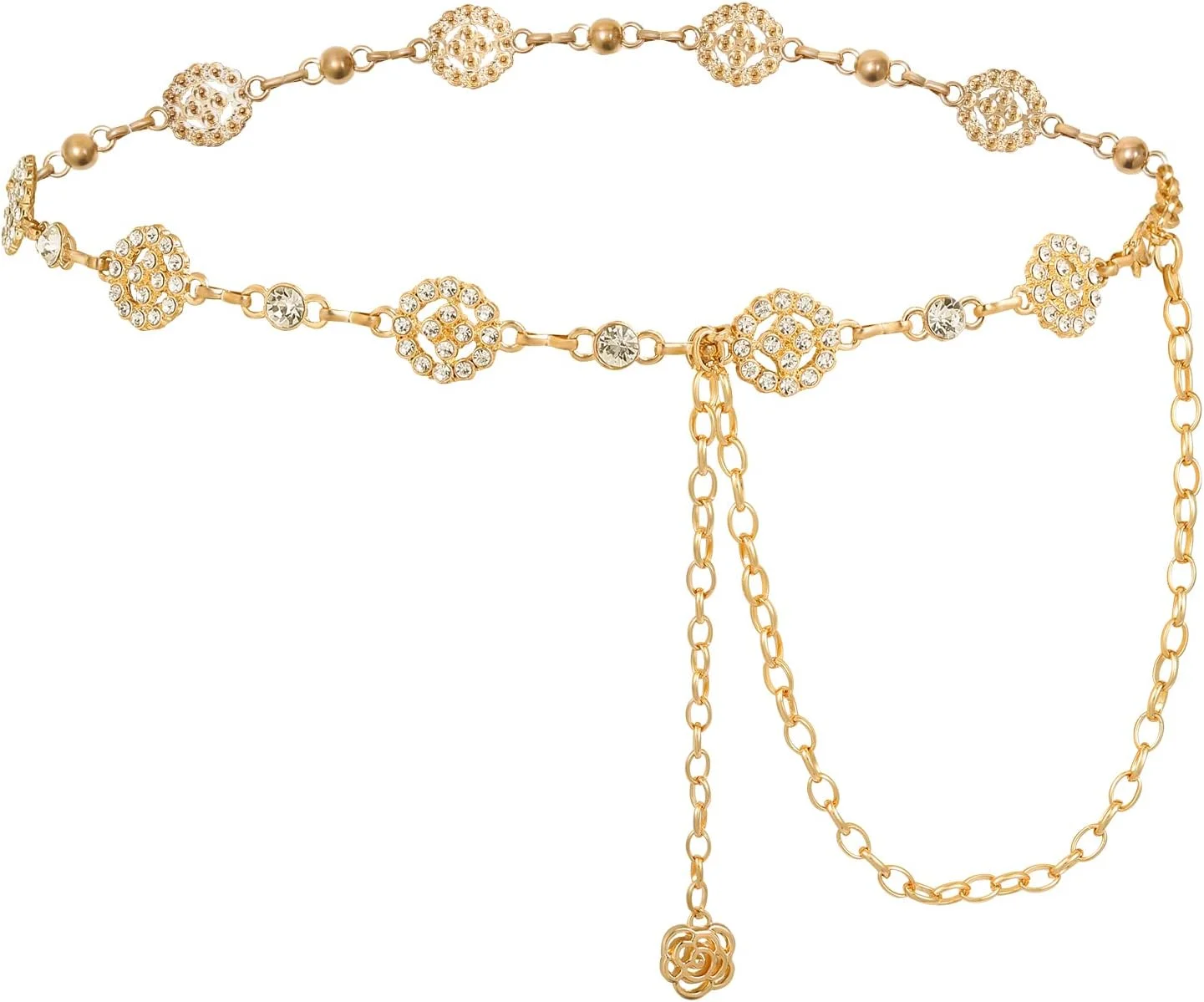 کمربند زنجیری زنانه AWAYTR - کمربند زنجیری نگین دار طلایی نقره ای برای لباس