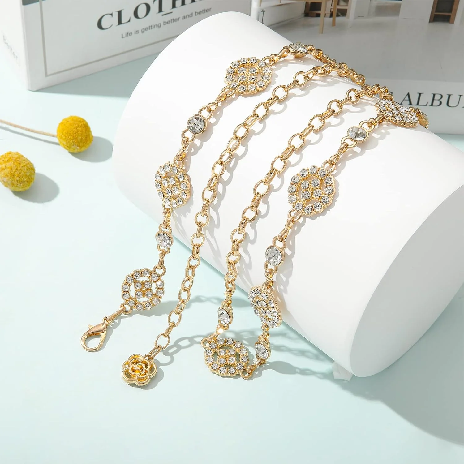 کمربند زنجیری زنانه AWAYTR - کمربند زنجیری نگین دار طلایی نقره ای برای لباس