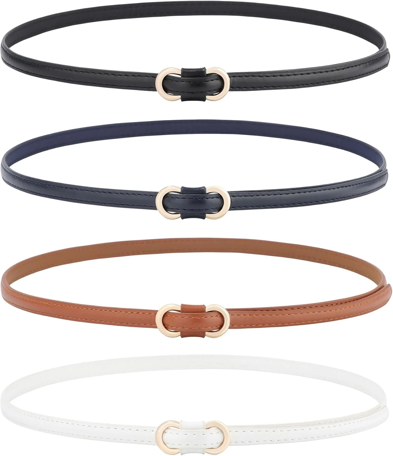 آویتر بسته چهارتایی کمربند باریک زنانه - کمربند باریک و شیک بدون سوراخ برای پیراهن، شلوار جین و کت با سگک طلایی آویتر بسته چهارتایی کمربند باریک زنانه - کمربند باریک و شیک بدون سوراخ برای پیراهن، شلوار جین و کت با سگک طلایی