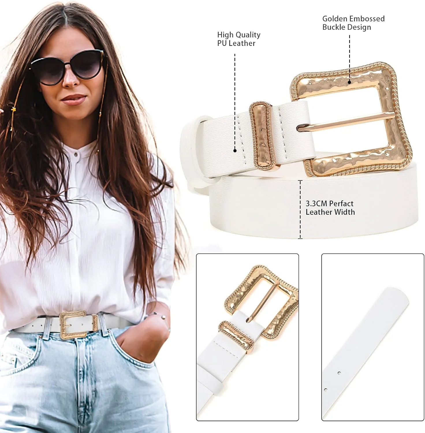 کمربندهای چرمی زنانه AWAYTR - 2 عدد کمربند چرمی PU با طراحی وینتیج برای شلوار و پیراهن