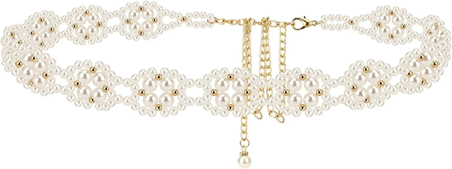 کمربند مرواریدی بزرگ زنانه، زنجیر کمری فلزی قابل تنظیم، رنگ طلایی و مروارید سفید، اکسسوری جواهرات مد روز برای جشنواره، مهمانی، لباس بافتنی و کمربند مرواریدی