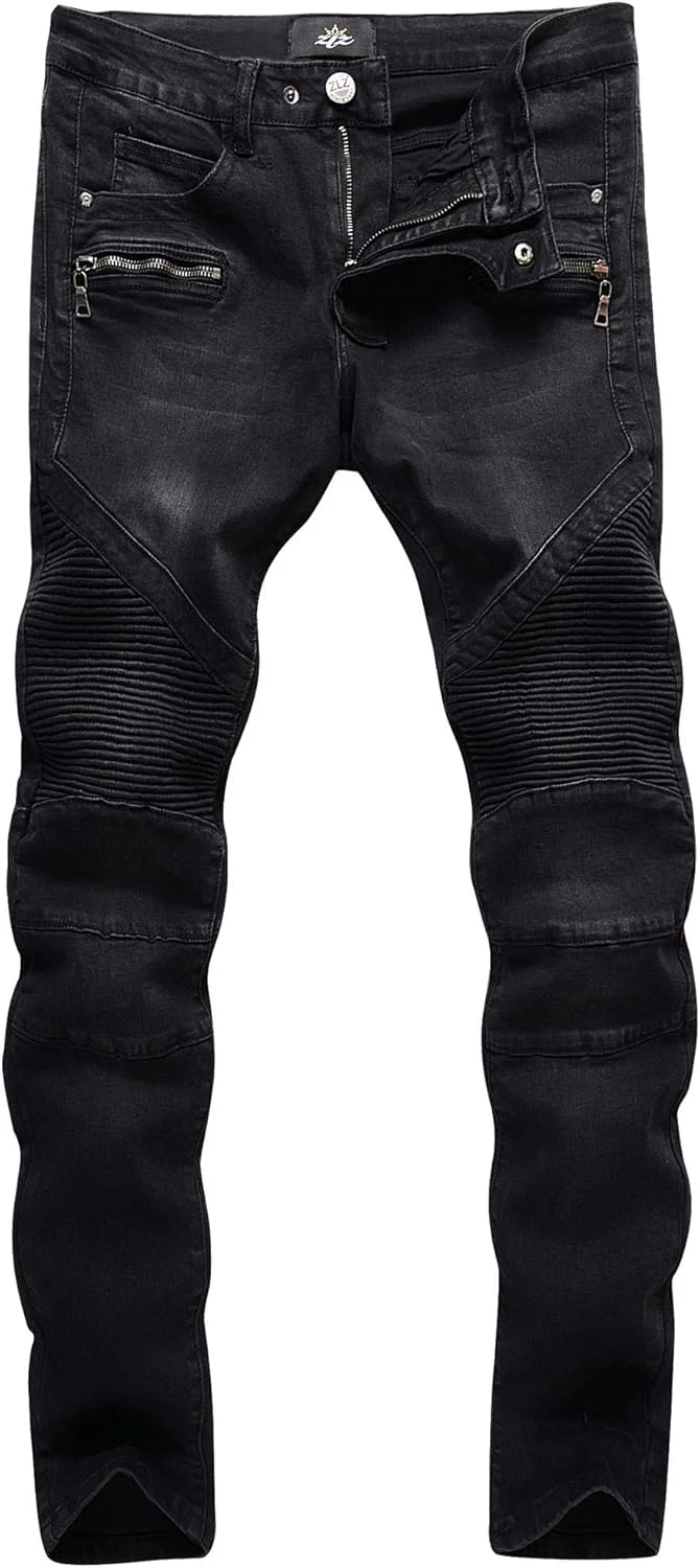 شلوار جین موتورسواری مشکی مردانه ZLZ، شلوار جین جذب و راحت مردانه با پارچه کشی و طرح پاره، شلوار جین طراح شلوار جین موتورسواری مشکی مردانه ZLZ، شلوار جین جذب و راحت مردانه با پارچه کشی و طرح پاره، شلوار جین طراح