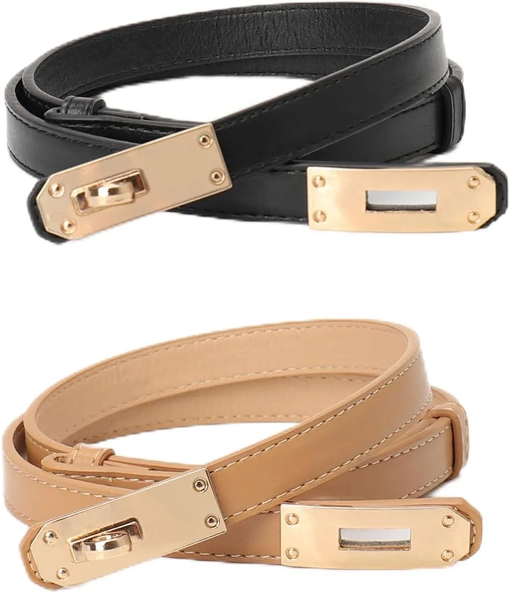 ست دو عددی کمربند زنانه قابل تنظیم با سگک طلایی، مناسب برای لباس، شلوار جین و کمربندهای باریک