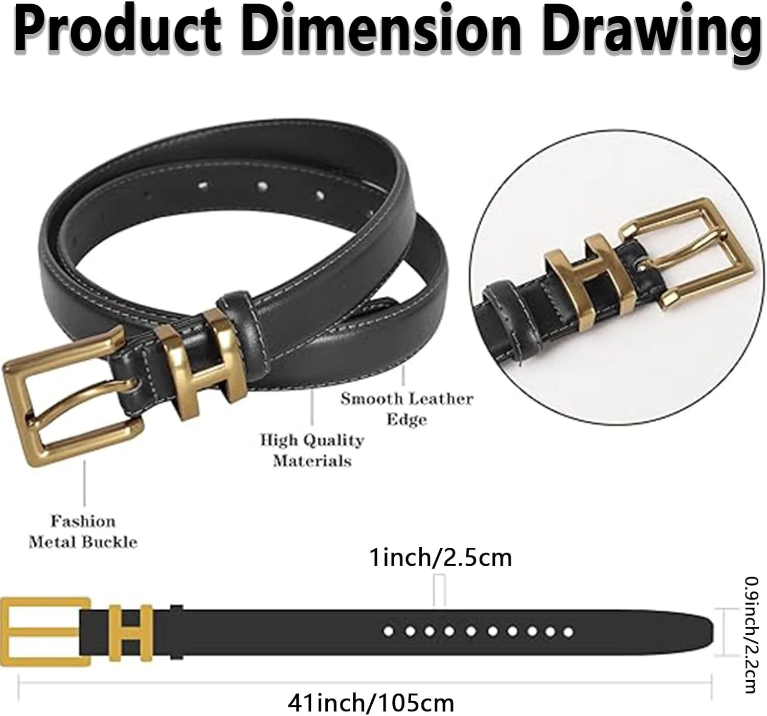 [2 عدد] کمربند باریک چرمی زنانه با سگک طلایی، کمربند شلوار جین برای شلوار با سگک سوزنی، کمربند زنانه برای لباس