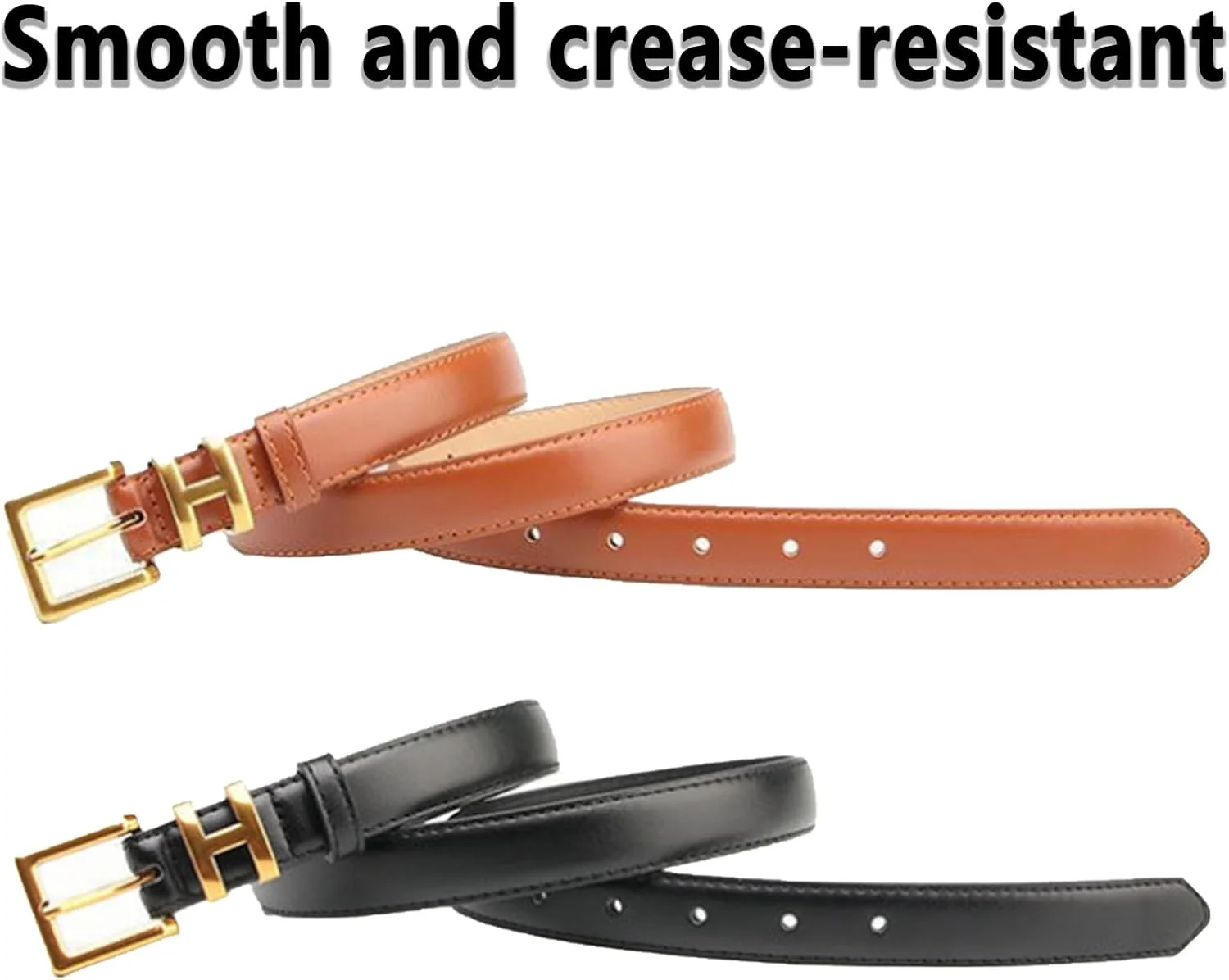 [2 عدد] کمربند باریک چرمی زنانه با سگک طلایی، کمربند شلوار جین برای شلوار با سگک سوزنی، کمربند زنانه برای لباس